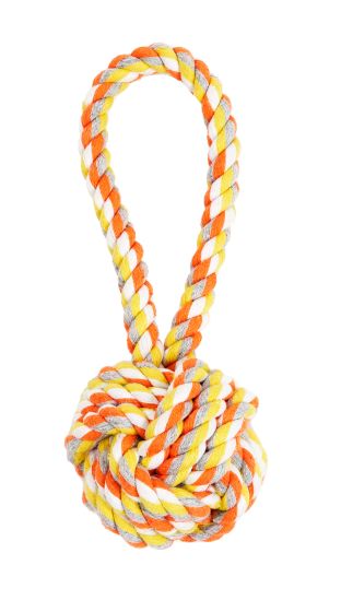 Bud'Z ~ Rope Dog Toy Monkey's Fist With Loop Orange And Yellow 7.5"