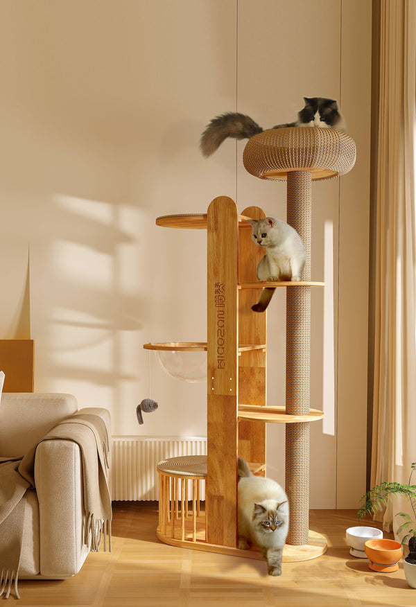 Miaozan ~ Solid Oak Cat Tree - Cloud Mist