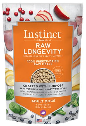 Instinct ~ Raw Longevity Freeze Dried Raw Meals Adult Rabbit Dog 9.5oz
