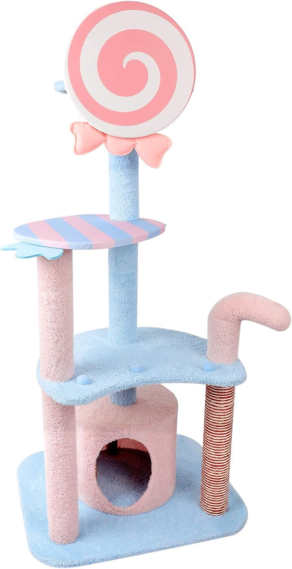 4-Tier 52 Inches Pink Candy Cat Activity Tree Climbing Tower with Scratching Post