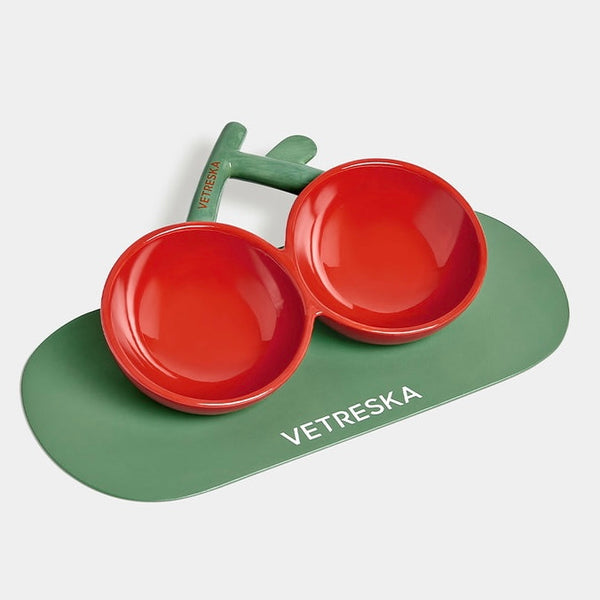 Vetreska ~ Cherry Ceramic Bowl with Feeding Pad