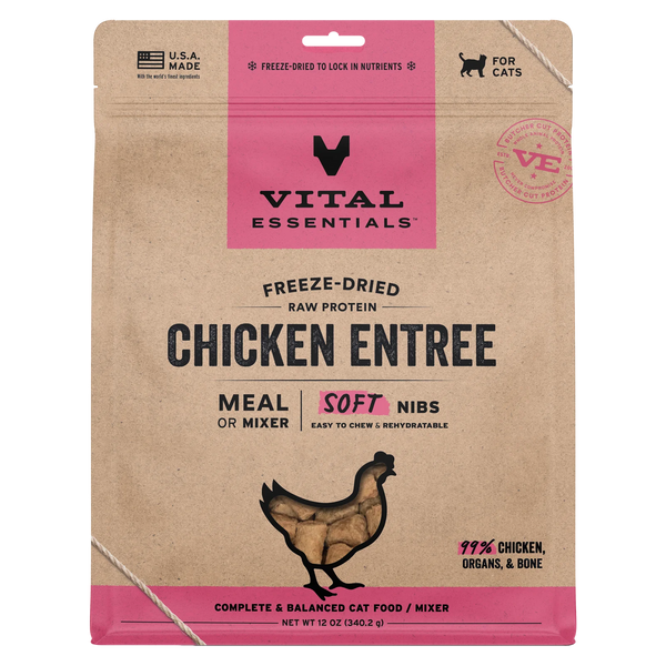 VE ~ Freeze-Dried Raw Chicken Entree Cat Food Soft Nibs 12oz