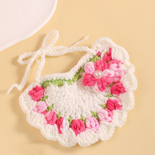 Cat Knitted Collar (Pink Flowers)